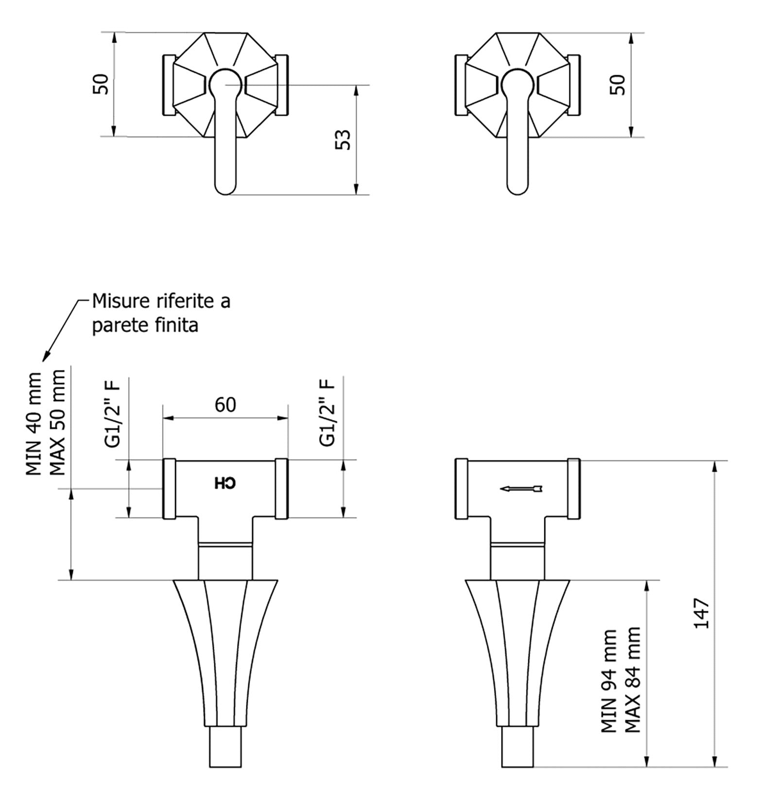Rubinetti d'arresto doccia ad incasso due fori marca IB rubinetti modello Belmondo Elle rubinetteria rubinetto ottone cromato bagno casa muro Rivenditore Autorizzato Campania Arredamento Arredo Finitura Cromo azienda certificata qualità garanzia 10 anni 