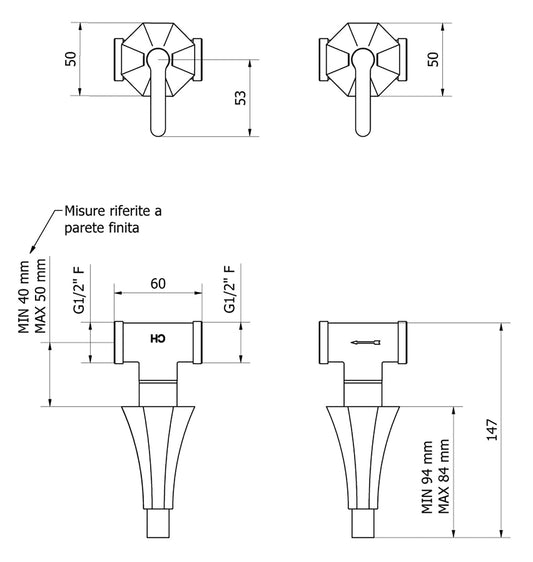 Rubinetti d'arresto doccia ad incasso due fori marca IB rubinetti modello Belmondo Elle rubinetteria rubinetto ottone cromato bagno casa muro Rivenditore Autorizzato Campania Arredamento Arredo Finitura Cromo azienda certificata qualità garanzia 10 anni 