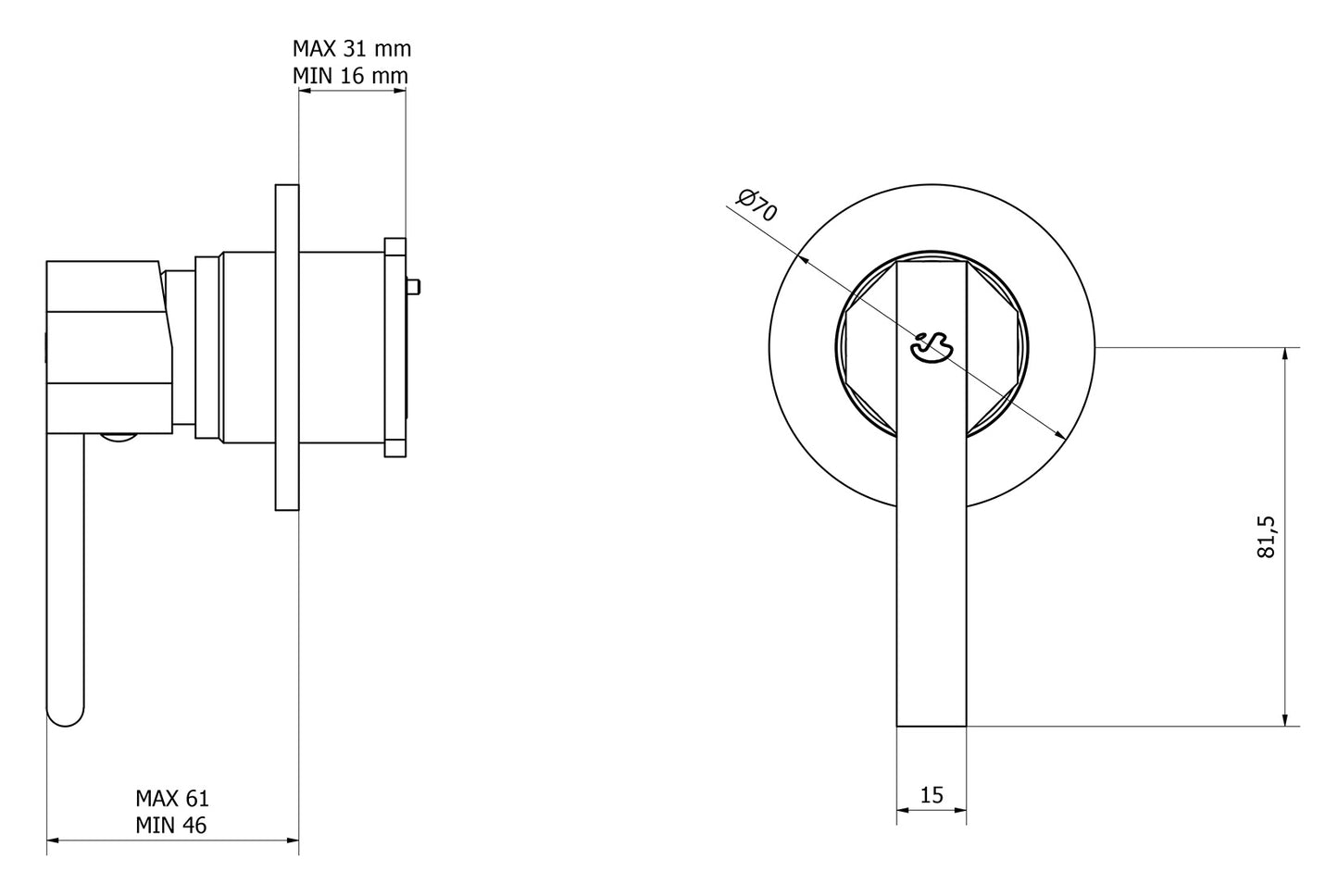 We Are Ib Rubinetti Belmondo Elle EBL305CC Miscelatore Monocomando Doccia Incasso Muro Meccanico 1 Uscita Monoforo 1 Manopola 1 Anello Tondo Materiale Ottone Finitura Cromata Completo Parte Interna Esterna Incluse