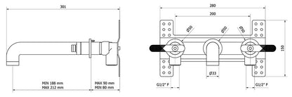 Miscelatore lavabo marca IB Rubinetti modello Bold Lever Flat finitura ottone cromato parete incasso tre fori due leve piatte muro rubinetto rubinetteria fontana cromo mix completo piletta scarico click-clack rivenditore campania napoli garanzia 10 anni