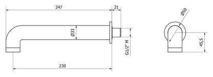 We Are Ib Rubinetti Bold Lever Flat B2327CC_23 Bocca a Muro Per Vasca Lunghezza 247 mm Con Anello Tondo Getto Erogazione Uscita Acqua Installazione Parete Materiale Ottone Finitura Cromata Stile Moderno Monoforo
