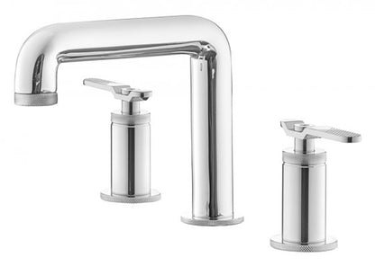 Miscelatore lavabo bassa marca IB Rubinetti modello Bold Lever Flat finitura ottone cromato appoggio tre fori due leve piatte rubinetto rubinetteria cromo fontana mix acqua bagno completo piletta scarico click-clack garanzia 10 anni qualità made in italy