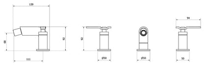 Miscelatore bidet marca IB Rubinetti modello Bold Lever Flat finitura ottone cromato appoggio tre fori due leve piatte rubinetto rubinetteria cromo fontana mix acqua casa bagno completo piletta scarico click-clack garanzia 10 anni qualità made in italy