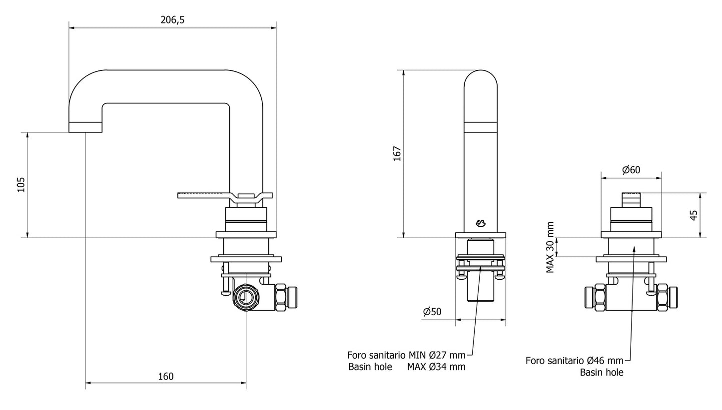 We Are Ib Rubinetti Bold Lever Flat B2394CC Miscelatore Lavabo Installazione Ad Appoggio 1 Leva 2 Fori Miscelazione Meccanica Stile Moderno Lunghezza 206,5 mm Altezza 167 mm Materiale Ottone Finitura Cromata Parte Interna Esterna Incluse