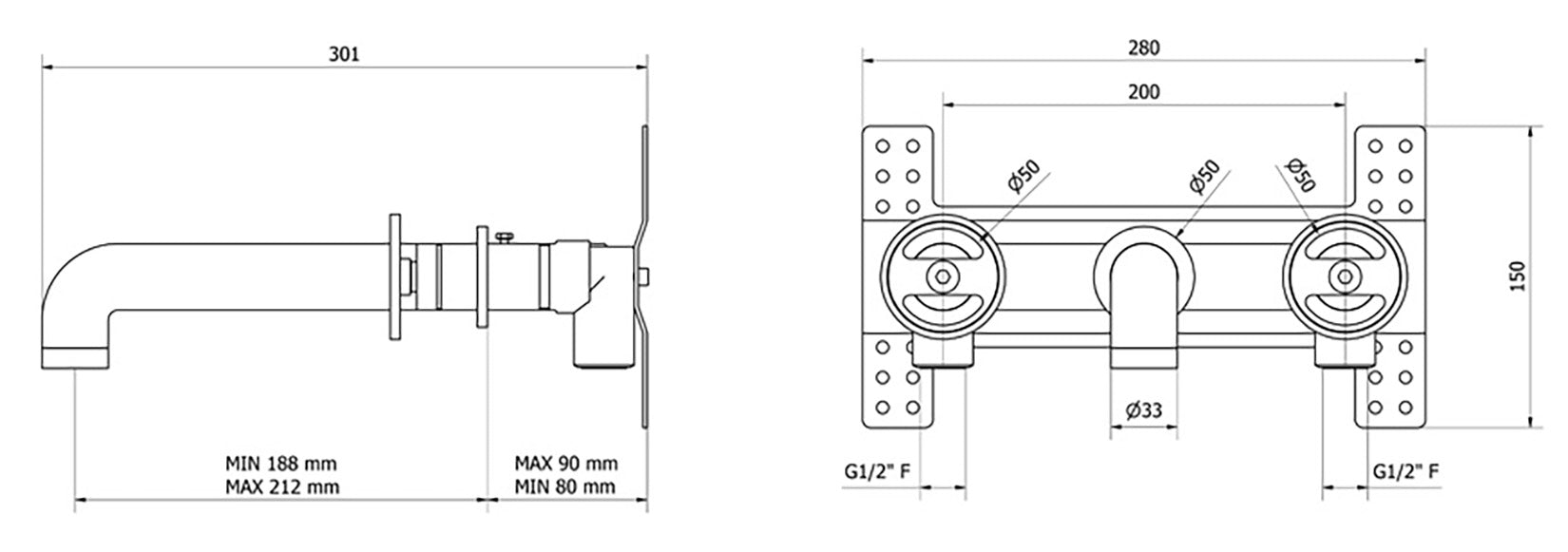 Miscelatore lavabo marca IB Rubinetti modello Bold Round finitura ottone cromato parete incasso tre fori leve tonde piletta scarico click-clack muro rubinetteria fontana rubinetto cromo mix bagno campania napoli garanzia 10 anni qualità made in italy