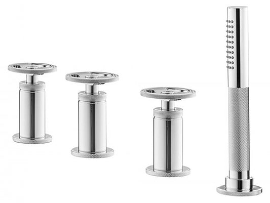 Miscelatore vasca marca IB Rubinetti modello Bold Round finitura ottone cromato appoggio quattro fori leve tonde doccetta uscita colonna riempimento rubinetteria rubinetto fontana mix bordo doccia arredo bagno acqua rivenditore autorizzato campania napoli