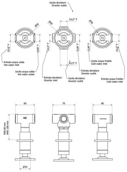 Rubinetti arresto marca IB Rubinetti modello Bold Round finitura ottone cromato parete leva tonda due vie incasso muro rubinetteria mix deviatore arredo bagno home acqua casa rivenditore autorizzato campania napoli garanzia 10 anni qualità made in italy