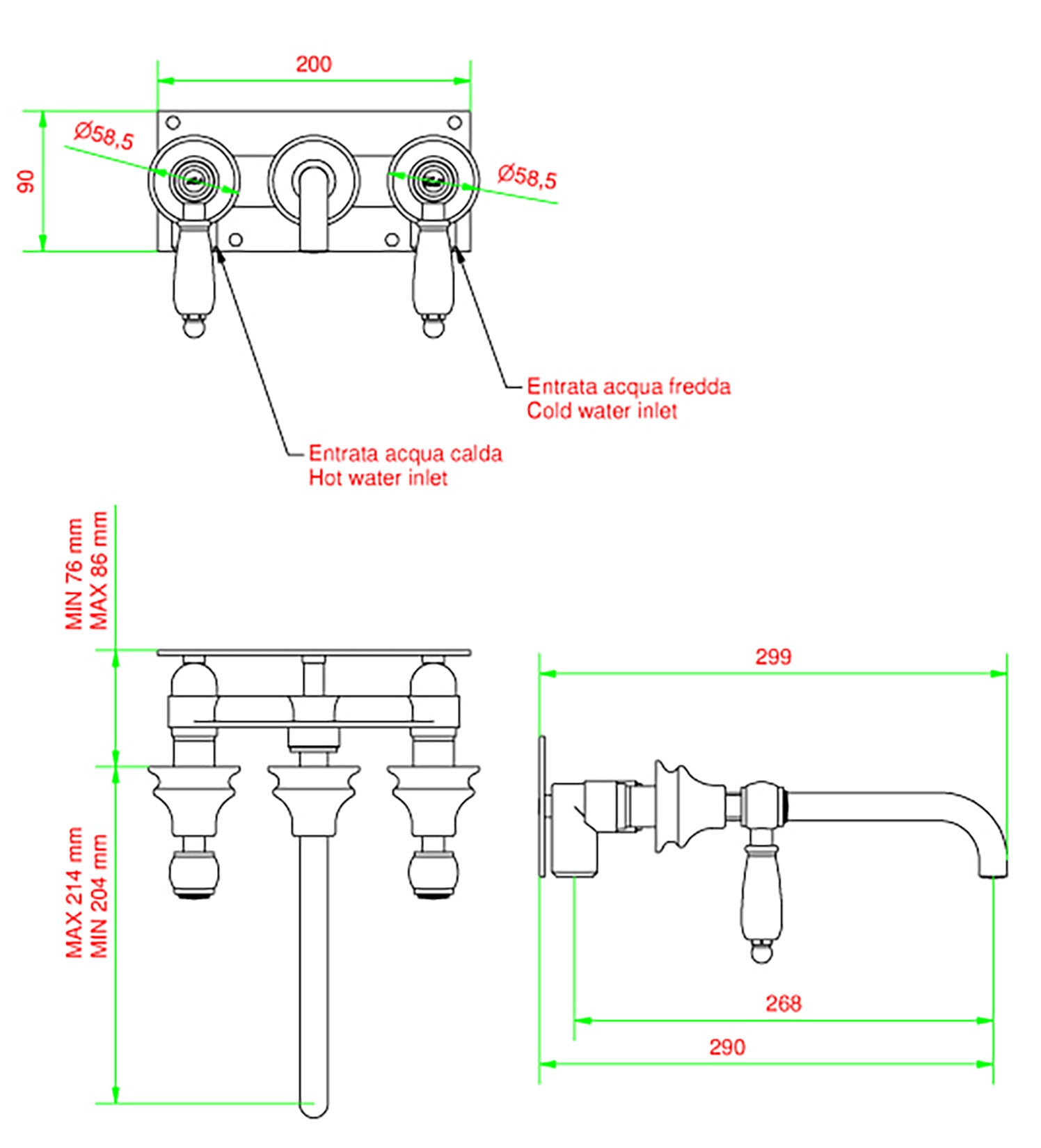 Miscelatore lavabo ad incasso bocca lunga completo di piletta di scarico Click-Clack marca IB rubinetti modello Hermes Elle rubinetteria rubinetto ottone cromato bagno casa parete muro fontana finitura cromo rivenditore autorizzato campania arredamento