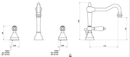 Miscelatore Lavabo tre fori bocca alta completo di piletta di scarico Click-Clack marca IB rubinetti modello Hermes Elle rubinetteria rubinetto ottone cromato bagno casa fontana finitura cromo rivenditore autorizzato campania arredamento made in italy 