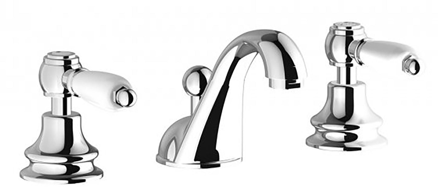 Miscelatore Lavabo tre fori bocca bassa completo di piletta di scarico Click-Clack marca IB rubinetti modello Hermes Elle rubinetteria rubinetto ottone cromato bagno casa fontana finitura cromo rivenditore autorizzato campania arredamento made in italy 