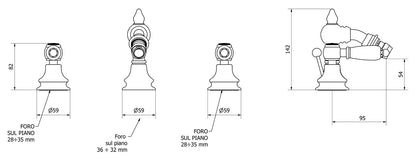 Miscelatore bidet tre fori con bocca d'erogazione esterna completo di piletta di scarico Click-Clack marca IB rubinetti modello Hermes Elle rubinetteria rubinetto ottone cromato bagno casa fontana finitura cromo rivenditore autorizzato campania qualità 