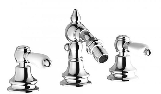 Miscelatore bidet tre fori con bocca d'erogazione esterna completo di piletta di scarico Click-Clack marca IB rubinetti modello Hermes Elle rubinetteria rubinetto ottone cromato bagno casa fontana finitura cromo rivenditore autorizzato campania qualità 
