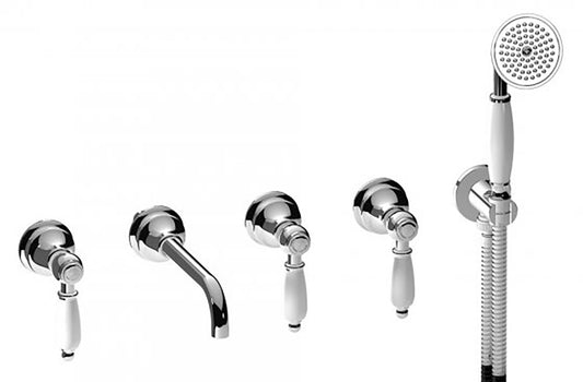 Miscelatore bordo vasca a parete cinque fori con kit doccia marca IB rubinetti modello Hermes Elle rubinetteria rubinetto ottone cromato bagno casa fontana finitura cromo rivenditore autorizzato campania qualità garanzia 10 anni made in italy azienda