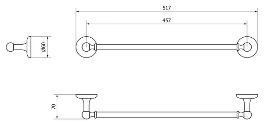 Porta asciugamano 517x70 Ø60 mm marca IB rubinetti modello Hermes finitura ottone cromato rivenditore autorizzato parete accessori bagno arredamento campania garanzia 10 anni azienda certificata made in italy