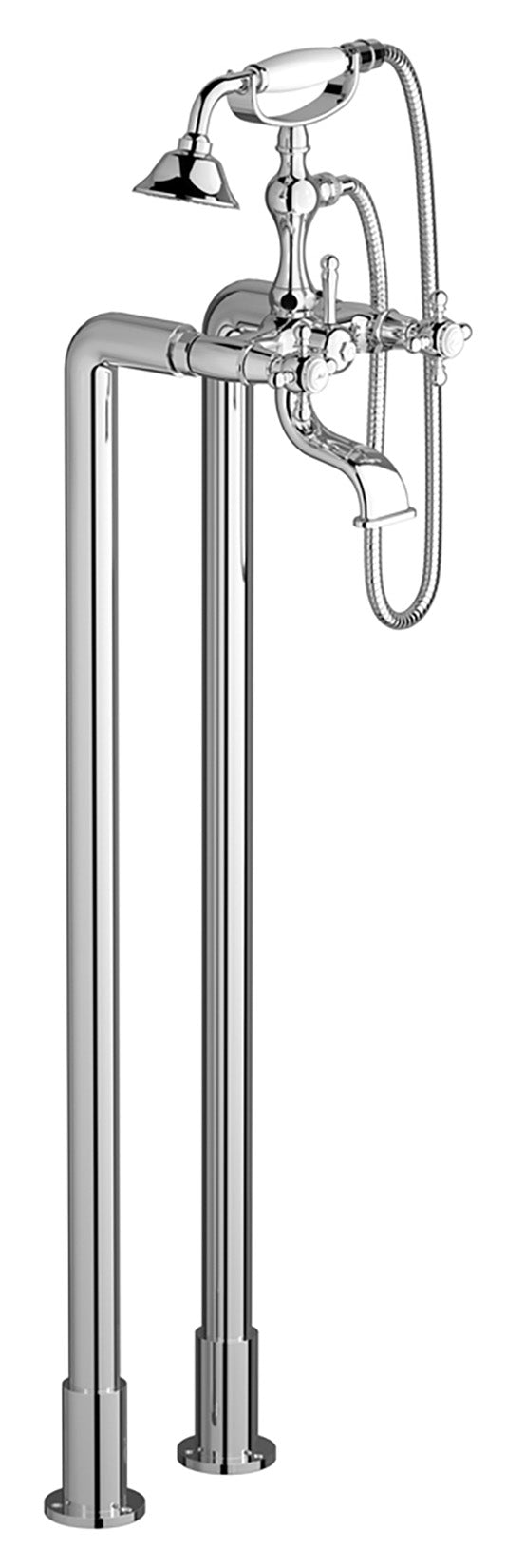 We Are Ib Hermes HR700CC Miscelatore Vasca Da Terra a Pavimento Doppia Colonna Con Kit Doccia Ottone Cromata 2 Manopole Con Deviatore Stile Classico Doccetta Flessibile