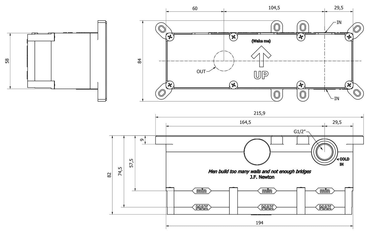 We Are Ib Rubinetti Bold Lever Flat EB2406CC Miscelatore Monocomando Lavabo Incasso Completo Parete 1 Leva 2 Fori Meccanico Moderno Senza Piastra Lunghezza 205 mm Con Piletta di Scarico Click - Clack Ottone Cromata Parte Interna Esterna Incluse