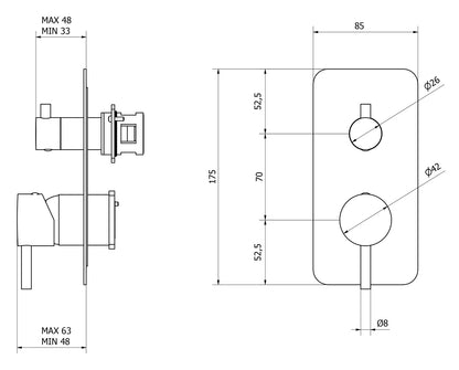 Miscelatore doccia incasso due vie completo marca IB rubinetti modello MilanoTorino rubinetteria rubinetto ottone cromato bagno fontana finitura cromo rivenditore autorizzato campania arredamento qualità made in italy azienda certificata garanzia 10 anni