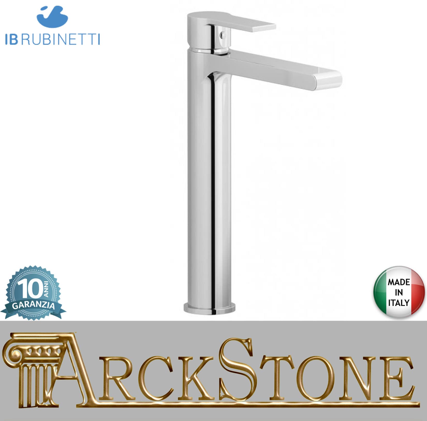 IB Rubinetti WHYNOT? Miscelatore Lavabo Alto Monocomando Installazione Appoggio Monoforo Con Piletta Di Scarico Clik - Clack  Altezza 284 mm Stile Moderno Materiale Ottone Finitura Cromata