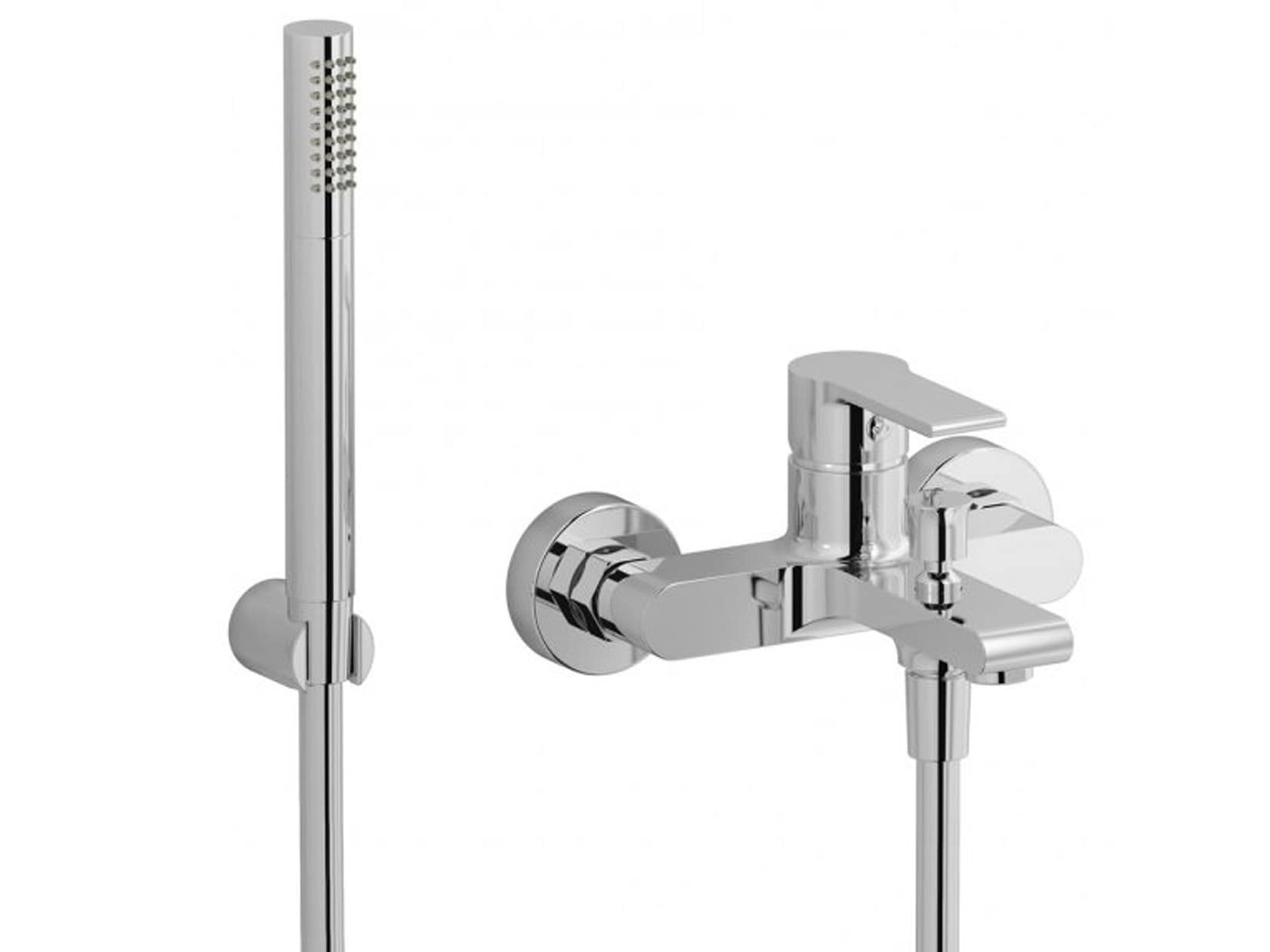 IB Rubinetti WHYNOT? Miscelatore Vasca Esterno A Parete Completo Di Kit Doccia E Doccetta 3 Fori Monocomando Senza Piastra Stile Moderno Materiale Ottone Finitura Cromata