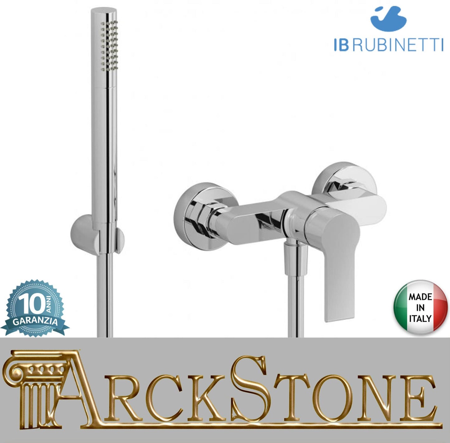 IB Rubinetti WHYNOT? Miscelatore Doccia Esterno Meccanico Installazione A Parete 3 Fori A 1 Via Monocomando Senza Piastra Con Doccetta Stile Moderno Materiale Ottone Finitura Cromata