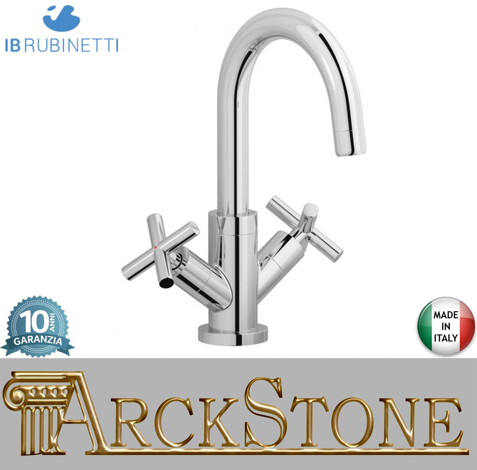 IB Rubinetti WOW Miscelatore Lavabo Appoggio Monoforo Con Piletta Di Scarico Click - Clack 2 Leve Lunghezza 268 mm Senza Piastra Stile Moderno Materiale Ottone Finitura Cromata