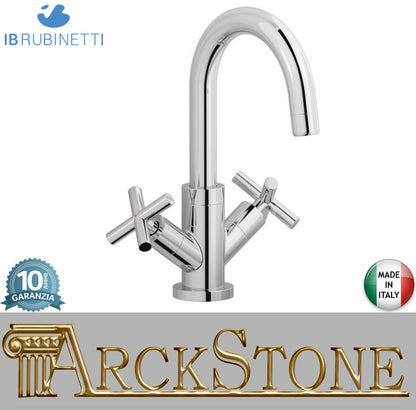IB Rubinetti WOW Miscelatore Lavabo Appoggio Monoforo Con Piletta Di Scarico Click - Clack 2 Leve Lunghezza 268 mm Senza Piastra Stile Moderno Materiale Ottone Finitura Cromata