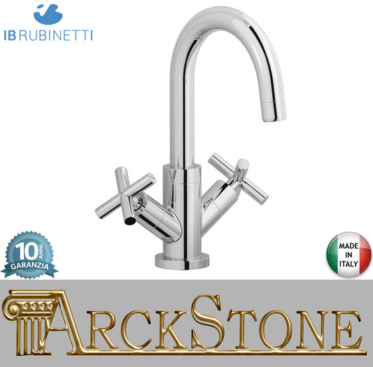 IB Rubinetti WOW Miscelatore Lavabo Appoggio Monoforo Con Piletta Di Scarico Click - Clack 2 Leve Lunghezza 268 mm Senza Piastra Stile Moderno Materiale Ottone Finitura Cromata