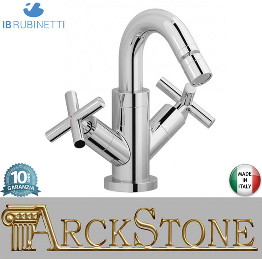 IB Rubinetti WOW Miscelatore Monoforo 2 Leve Bidet Ad Appoggio Con Piletta Di Scarico Click - Clack Stile Moderno Materiale Ottone Finitura Cromata