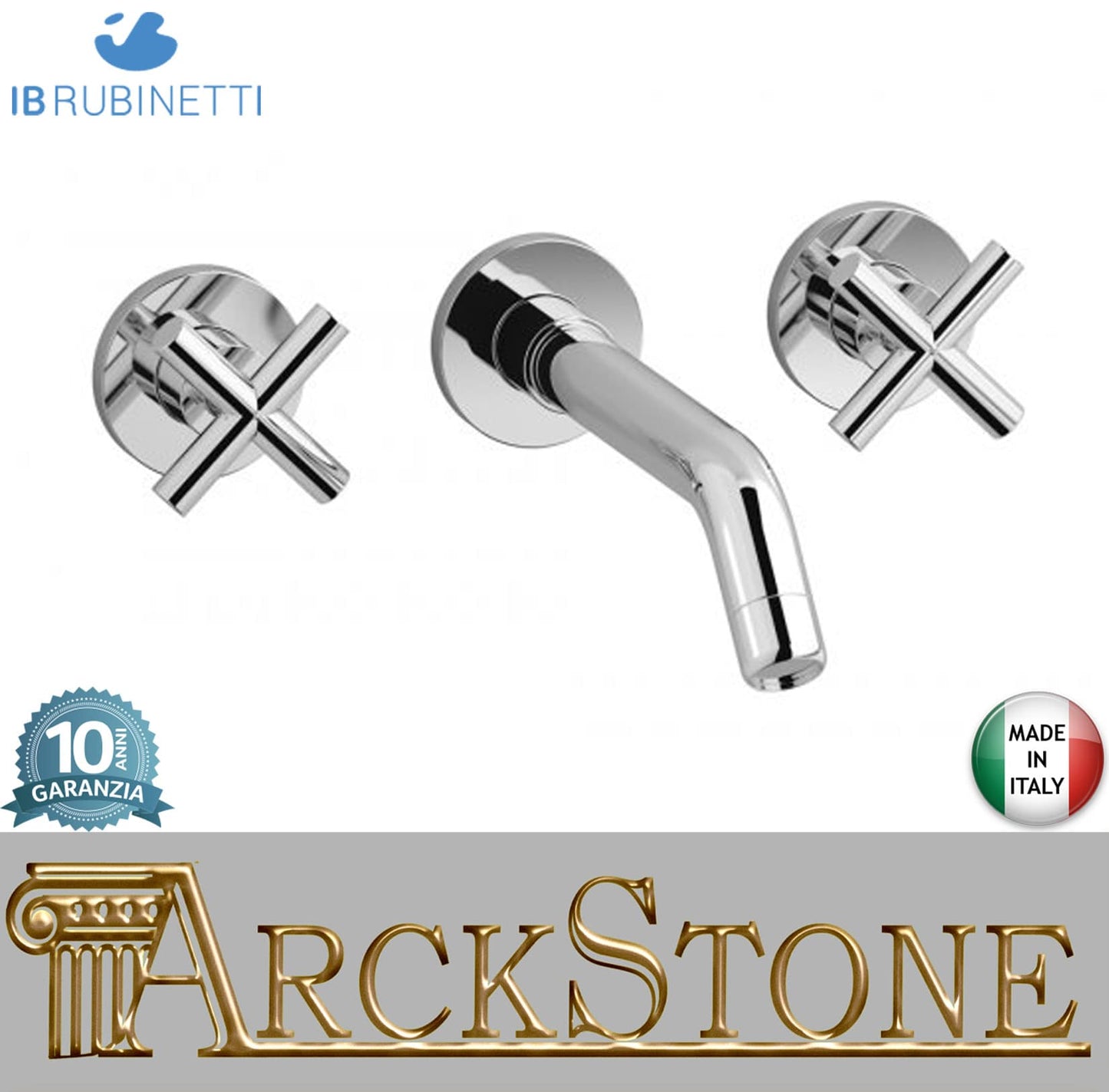 IB Rubinetti WOW Miscelatore Lavabo A Parete 3 Fori Con Piletta Di Scarico Click - Clack 2 Leve Lunghezza 216 mm Senza Piastra Stile Moderno Materiale Ottone Finitura Cromata