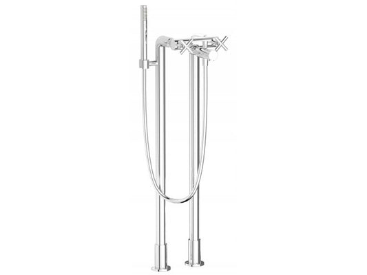 IB Rubinetti WOW Miscelatore Bordo Vasca A Pavimento Con Doccetta 2 Fori 2 Leve Senza Piastra Stile Moderno Materiale Ottone Finitura Cromata