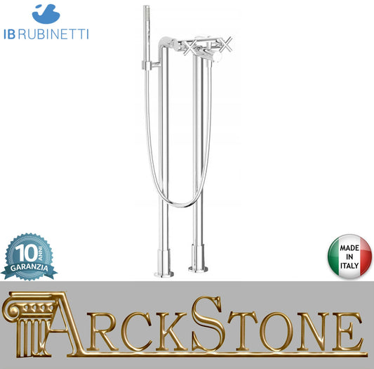 IB Rubinetti WOW Miscelatore Bordo Vasca A Pavimento Con Doccetta 2 Fori 2 Leve Senza Piastra Stile Moderno Materiale Ottone Finitura Cromata