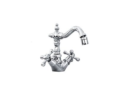 Miscelatore Monoforo Bidet Piletta di Scarico Automatico 1" 1/4" E Vitone Ceramico Duemmeggi Oxford Appoggio 1 Foro 2 Leve Manopole Stile Classico Materiale Ottone Finitura Cromata Made in Italy Garanzia 5 Anni
