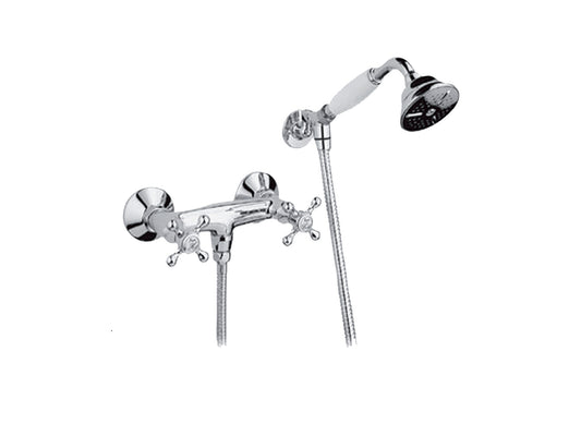 Gruppo Doccia Esterno Attacco 1/2" Con Duplex Set Doccia E Vitone Ceramico E Vitone Ceramico Duemmeggi Oxford Ottone Finitura Cromata