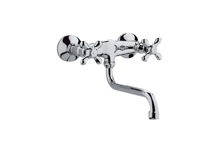 Miscelatore Gruppo Lavello Muro Canna Con Aeratore E Vitone Ceramico Duemmeggi Oxford Ottone Finitura Cromata Made in Italy Garanzia 5 Anni