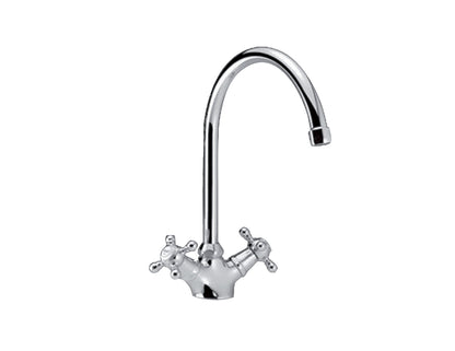 Miscelatore Gruppo Monoforo Lavello Canna Ombrello E Vitone Ceramico Duemmeggi Oxford Appoggio 1 Foro 2 Leve Manopole Stile Classico Materiale Ottone Finitura Cromata Made in Italy Garanzia 5 Anni