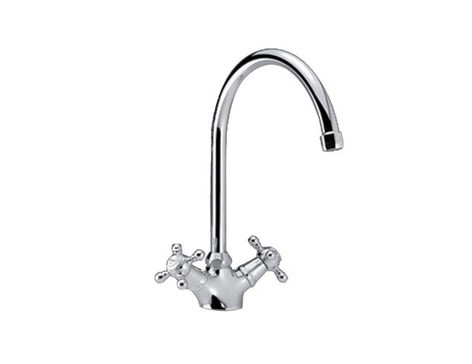 Miscelatore Gruppo Monoforo Lavello Canna Ombrello E Vitone Ceramico Duemmeggi Oxford Appoggio 1 Foro 2 Leve Manopole Stile Classico Materiale Ottone Finitura Cromata Made in Italy Garanzia 5 Anni