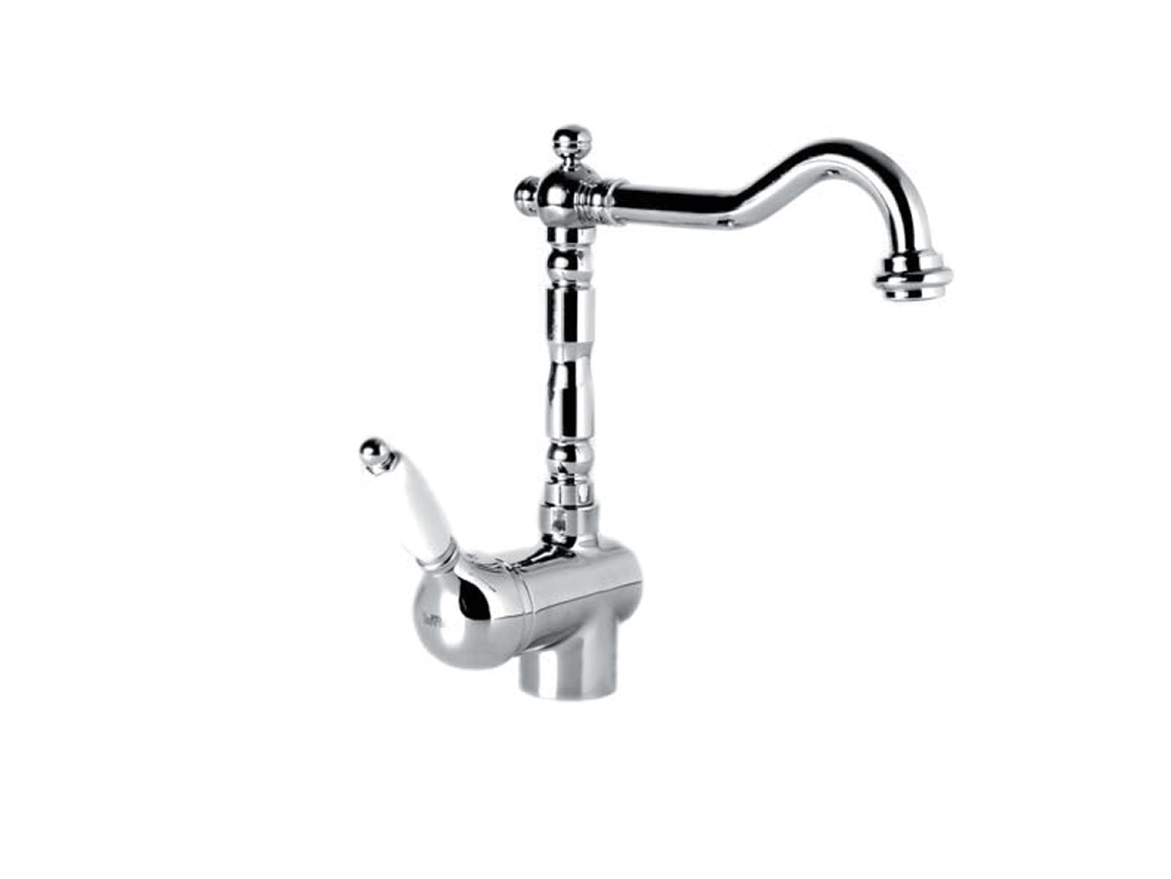 Miscelatore Per Lavello Cucina Senza Scarico E Vitone Ceramico Duemmeggi Oxford Monoforo 1 Foro Monocomando 1 Leva Manopola Appoggio Stile Classico Materiale Ottone Finitura Cromata Made in Italy Garanzia 5 Anni