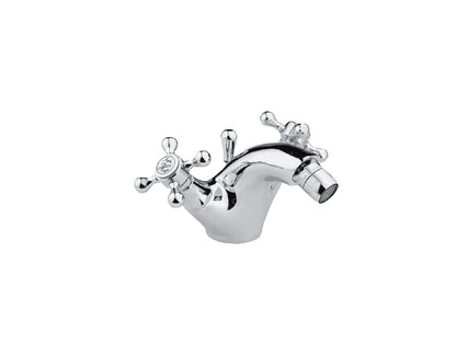 Miscelatore Monoforo Bidet Piletta Scarico Automatico 1" 1/4" E Vitone Ceramico Duemmeggi Oxford Appoggio Monoforo 1 Foro 2 Leve Manopole Stile Classico Materiale Ottone Finitura Cromata Made in Italy Garanzia 5 Anni