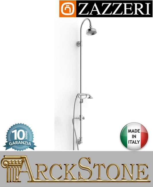 Colonna doccia marca Zazzeri modello 900 finitura ottone cromato soffione Ø120 mm doccetta mano senza miscelatore parete muro arredamento casa arredo bagno azienda certificata garanzia 10 anni qualità made in italy 