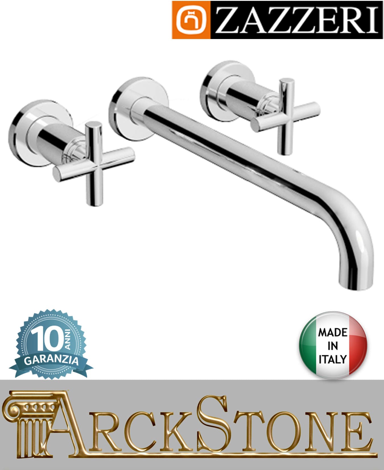 Miscelatore lavabo marca Zazzeri modello Da-Da 2 finitura ottone cromato incasso nikel parete vitone ceramico 180° getto 260 mm rubinetto rubinetteria fontana acqua arredo bagno garanzia 10 anni qualità made in italy