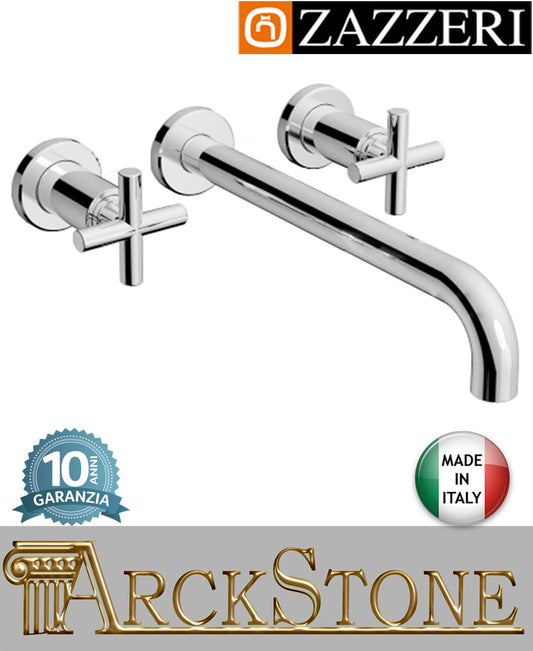 Miscelatore lavabo marca Zazzeri modello Da-Da 2 finitura ottone cromato incasso nikel parete vitone ceramico 180° getto 260 mm rubinetto rubinetteria fontana acqua arredo bagno garanzia 10 anni qualità made in italy