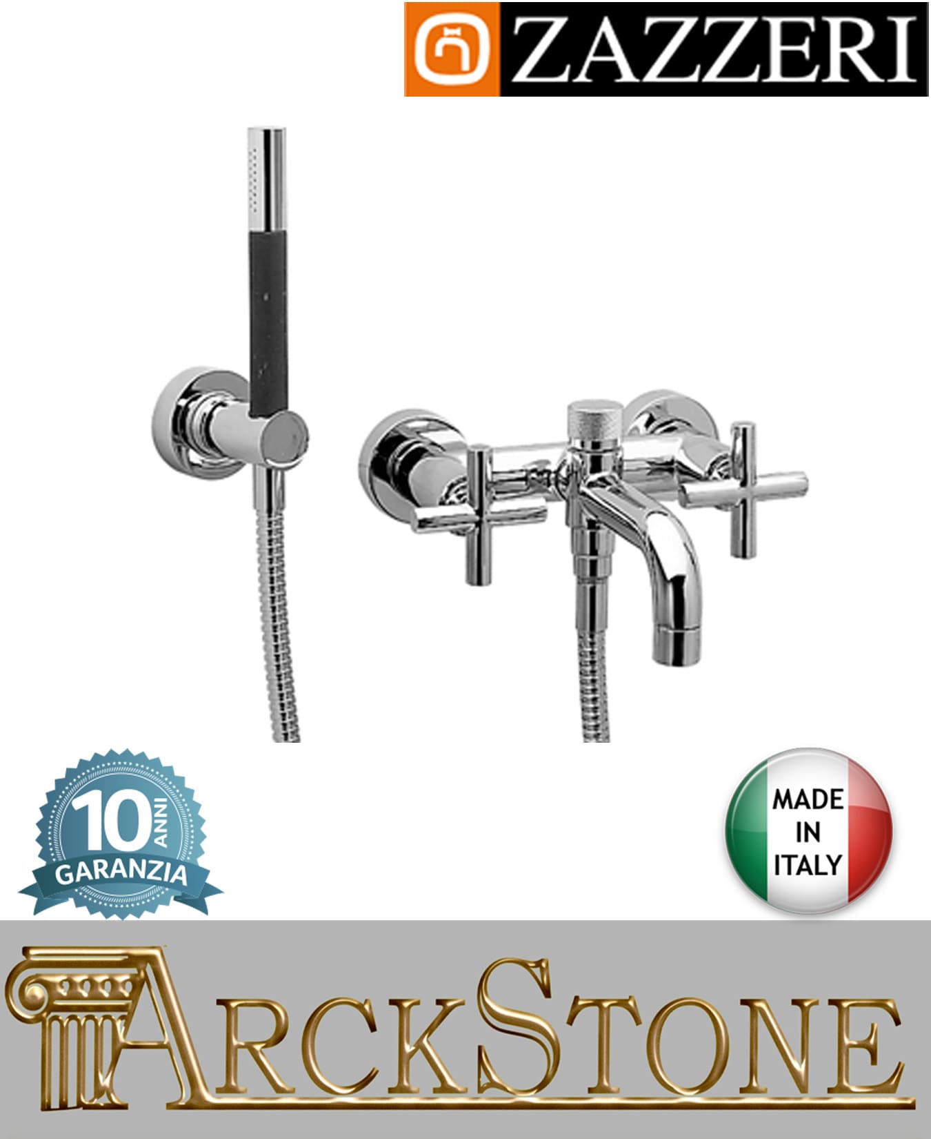 Miscelatore gruppo vasca marca Zazzeri modello Da-Da 2 finitura ottone cromato parete esterno vitone ceramico 180° muro rubinetteria rubinetto arredamento arredo bagno fontana garanzia 10 anni qualità made in italy