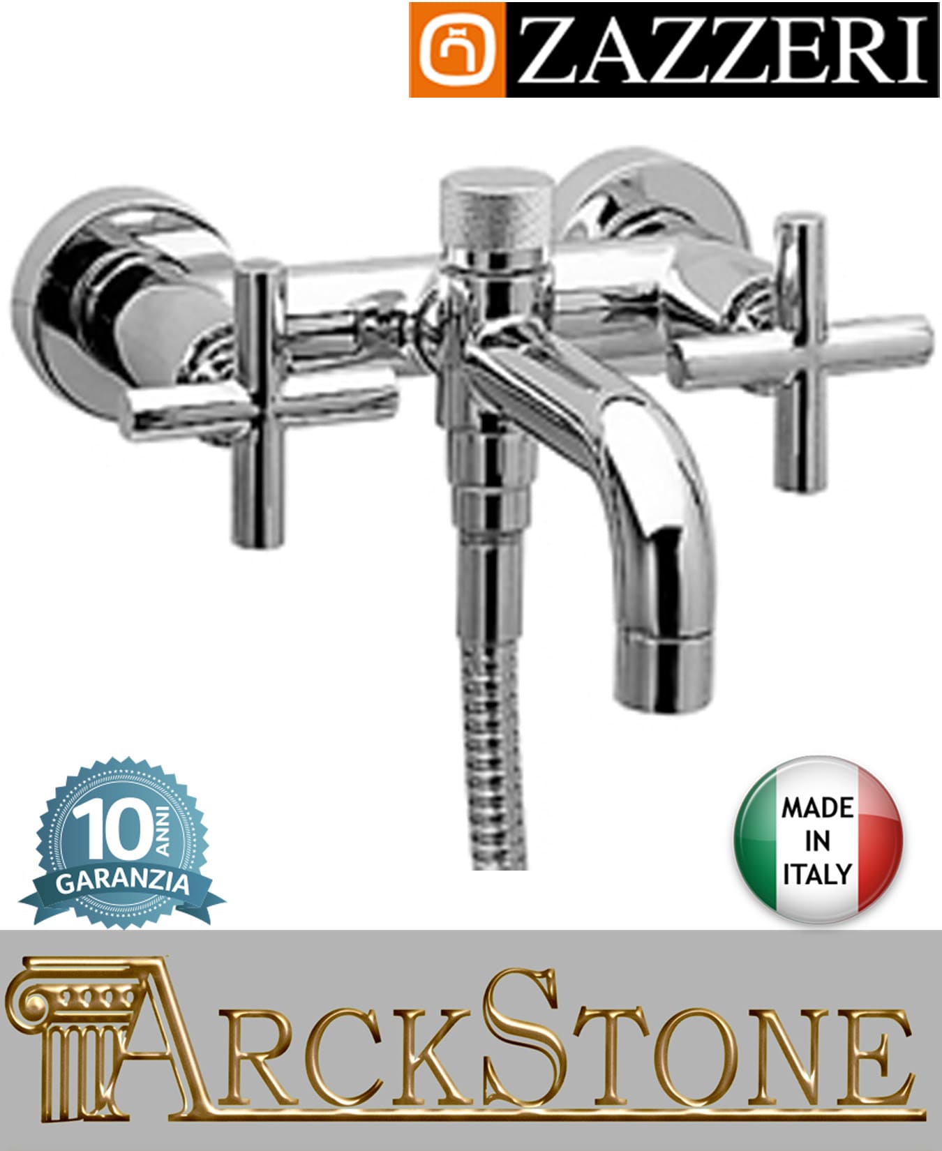 Miscelatore gruppo vasca marca Zazzeri modello Da-Da 2 finitura ottone cromato parete esterno vitone ceramico 180° senza doccetta flessibile rubinetteria rubinetto arredamento arredo bagno fontana azienda garanzia 10 anni made in italy