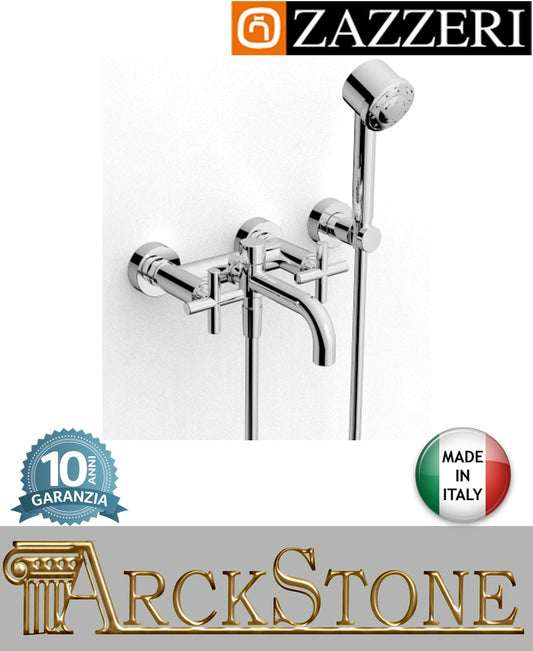 Miscelatore gruppo vasca marca Zazzeri modello Da-Da 2 finitura ottone cromato parete esterno vitone ceramico 180° doccetta multifunzione rubinetteria rubinetto arredamento arredo bagno fontana garanzia 10 anni made in italy