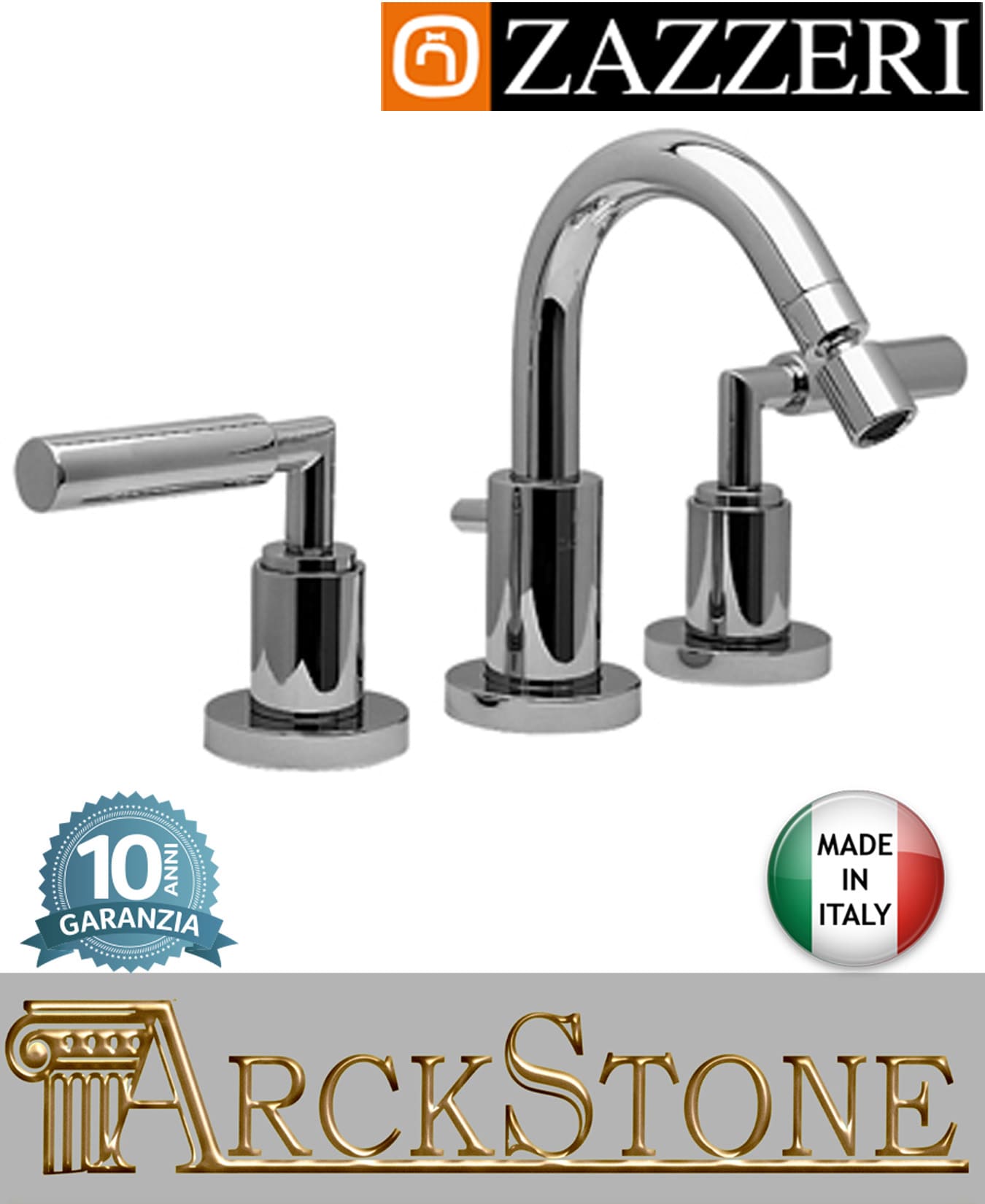 Miscelatore bidet marca Zazzeri modello Da-Da 3 finitura ottone cromato vitone ceramico 90° appoggio 3 tre fori collo tondo rubinetteria rubinetto batteria arredamento casa arredo bagno garanzia 10 anni qualità made in italy