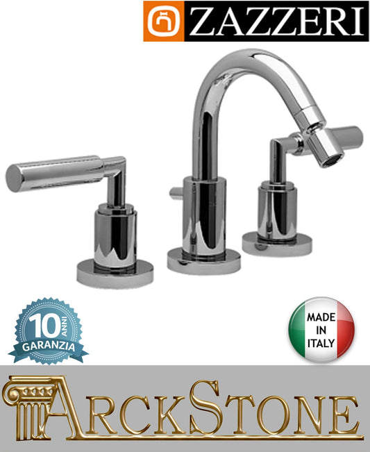 Miscelatore bidet marca Zazzeri modello Da-Da 3 finitura ottone cromato vitone ceramico 90° appoggio 3 tre fori collo tondo rubinetteria rubinetto batteria arredamento casa arredo bagno garanzia 10 anni qualità made in italy
