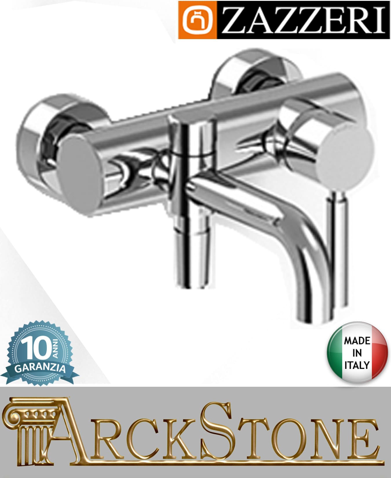 Miscelatore vasca marca Zazzeri modello Da-Da 7 Mono finitura ottone cromato parete esterno senza doccetta flessibile muro arredo bagno arredamento casa home azienda certificata garanzia 10 anni qualità made in ital