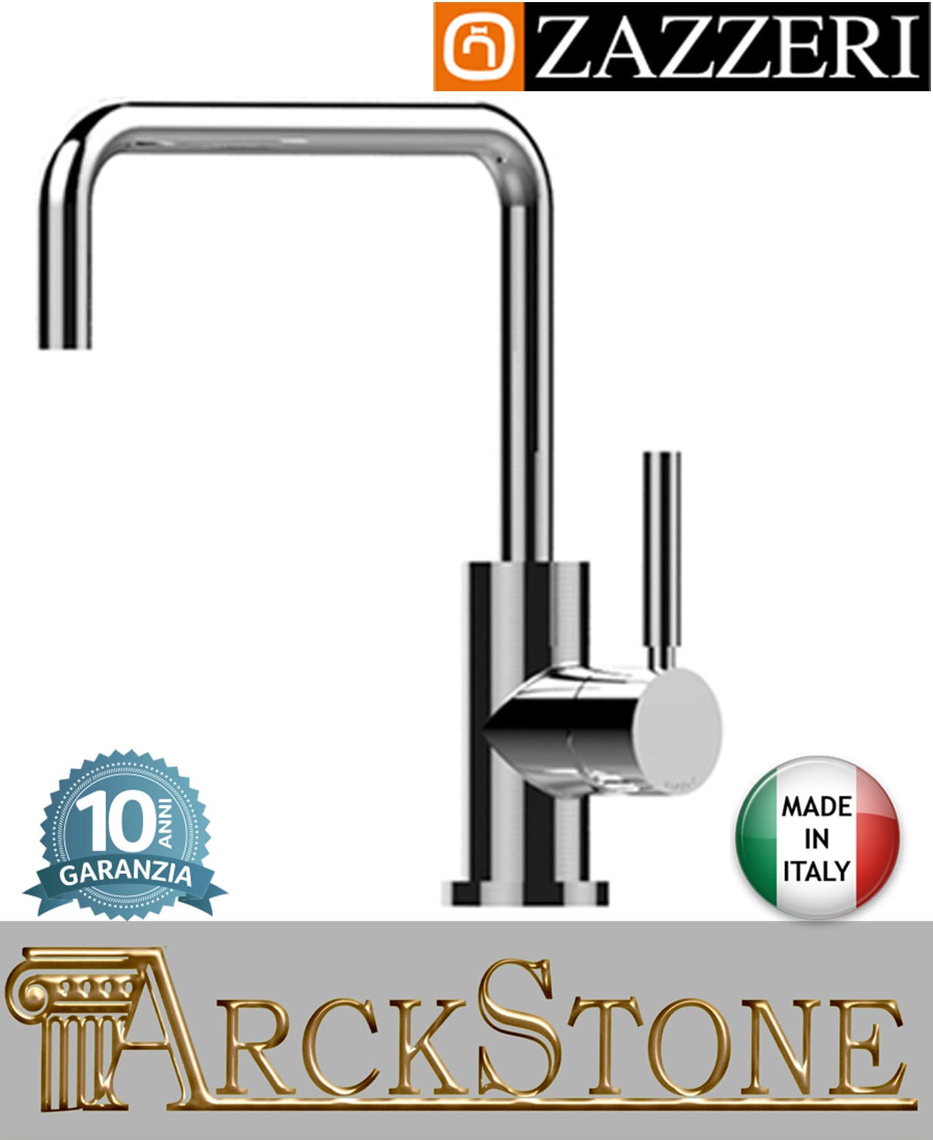 Miscelatore lavello marca Zazzeri modello Da-Da 7 Mono finitura ottone cromato appoggio monoforo collo girevole quadro arredamento casa home arredo cucina azienda certificata garanzia 10 anni qualità made in italy 