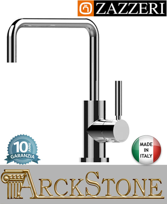 Miscelatore lavello marca Zazzeri modello Da-Da 7 Mono finitura ottone cromato appoggio monoforo collo girevole quadro arredamento casa home arredo cucina azienda certificata garanzia 10 anni qualità made in italy 
