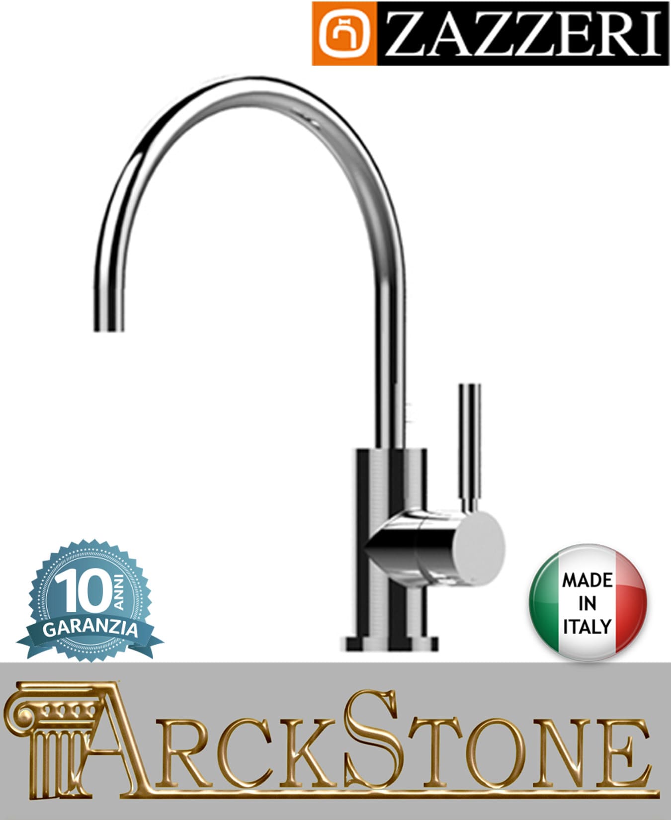 Miscelatore lavello marca Zazzeri modello Da-Da 7 Mono finitura ottone cromato appoggio monoforo collo girevole tondo arredamento casa home arredo cucina azienda certificata garanzia 10 anni qualità made in italy